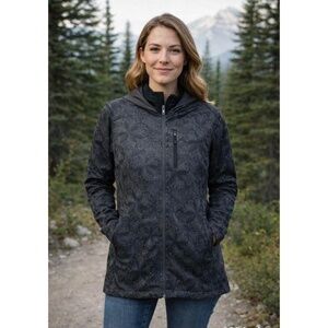 The North Face Floral Knit Fleece Lined Hooded Jacket Size L Grey Black